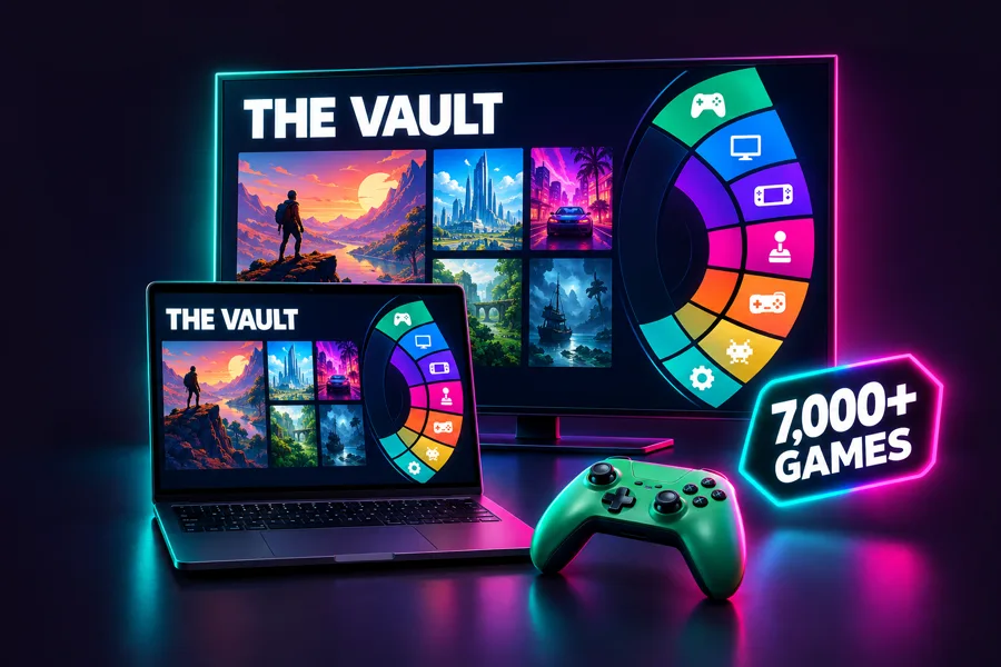 The Vault on a laptop and a TV, 7,000+ games
